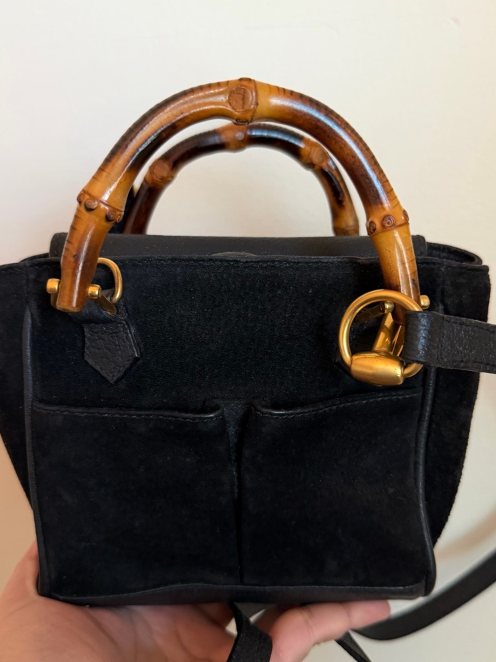 Gucci Black Suede Mini Bamboo Two-Way Bag - Picture 2 of 11